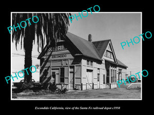 OLD LARGE HISTORIC PHOTO OF ESCONDIDO CALIFORNIA SANTA FE RAILROAD DEPOT c1950