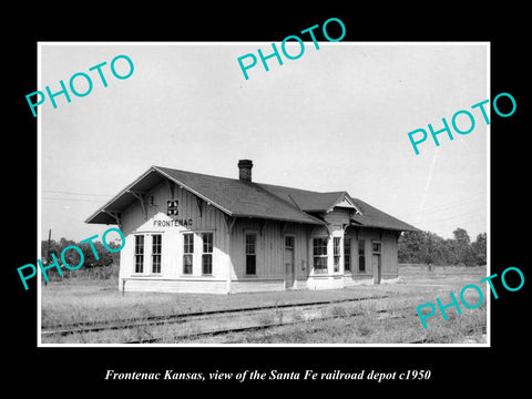 OLD LARGE HISTORIC PHOTO OF FRONTENAC KANSAS, THE SANTA FE RAILROAD DEPOT c1950