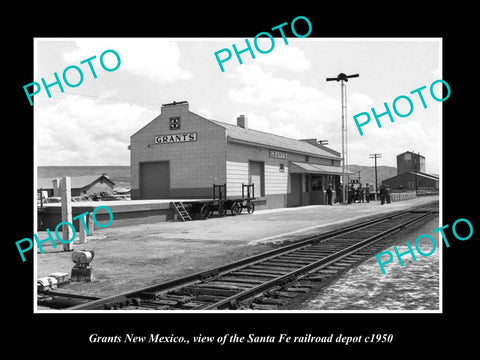 OLD LARGE HISTORIC PHOTO OF GRANTS NEW MEXICO, THE SANTA FE RAILROAD DEPOT c1950