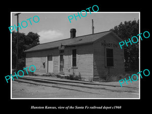 OLD LARGE HISTORIC PHOTO OF HANSTON KANSAS, THE SANTA FE RAILROAD DEPOT c1960