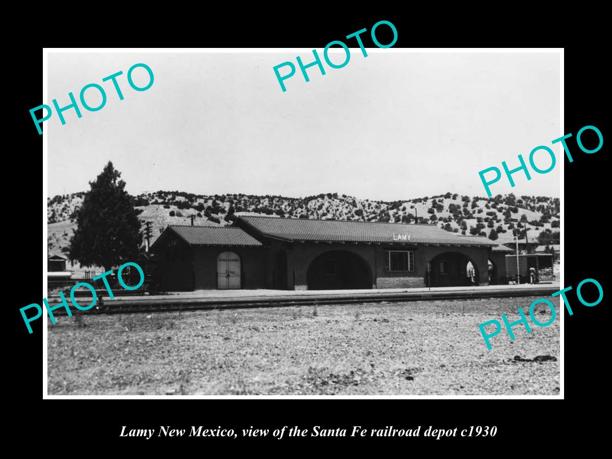 OLD LARGE HISTORIC PHOTO OF LAMY NEW MEXICO, THE SANTA FE RAILROAD DEPOT c1930