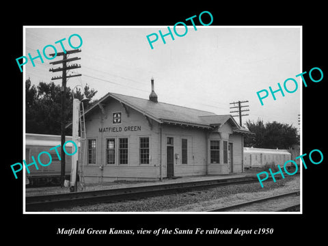 OLD LARGE HISTORIC PHOTO OF MATFIELD GREEN KANSAS SANTA FE RAILROAD DEPOT c1950