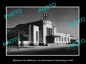 OLD LARGE HISTORIC PHOTO OF OKLAHOMA CITY, THE SANTA FE RAILROAD DEPOT c1940