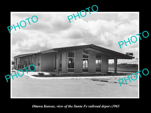 OLD LARGE HISTORIC PHOTO OF OTTAWA KANSAS, THE SANTA FE RAILROAD DEPOT c1965