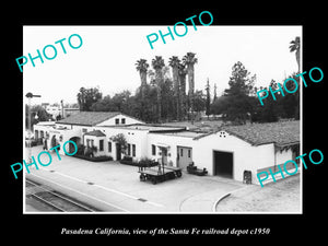 OLD LARGE HISTORIC PHOTO OF PASADENA CALIFORNIA SANTA FE RAILROAD DEPOT c1950