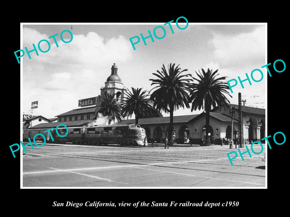 OLD LARGE HISTORIC PHOTO OF SAN DIEGO CALIFORNIA SANTA FE RAILROAD DEPOT c1950