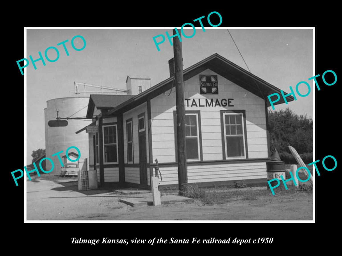 OLD LARGE HISTORIC PHOTO OF TALMAGE KANSAS, THE SANTA FE RAILROAD DEPOT c1950