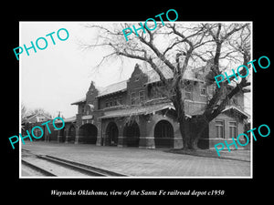 OLD LARGE HISTORIC PHOTO OF WAYNOKA OKLAHOMA, THE SANTA FE RAILROAD DEPOT c1950