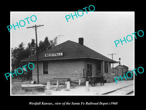 OLD LARGE HISTORIC PHOTO OF WESTFALL KANSAS, THE SANTA FE RAILROAD DEPOT c1960