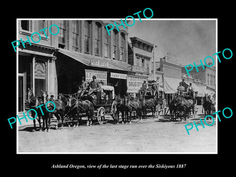 OLD LARGE HISTORIC PHOTO OF ASHLAND OREGON, THE LAST SISKIYOUS COACH RUN c1887