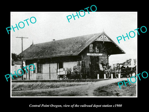 OLD LARGE HISTORIC PHOTO OF CENTRAL POINT OREGON, RAILROAD DEPOT STATION c1900