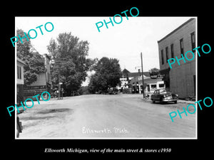 OLD LARGE HISTORIC PHOTO OF ELLSWORTH MICHIGAN, THE MAIN STREET & STORES c1950