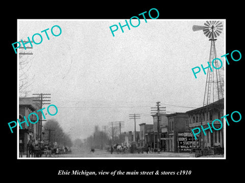 OLD LARGE HISTORIC PHOTO OF ELSIE MICHIGAN, THE MAIN STREET & STORES c1910