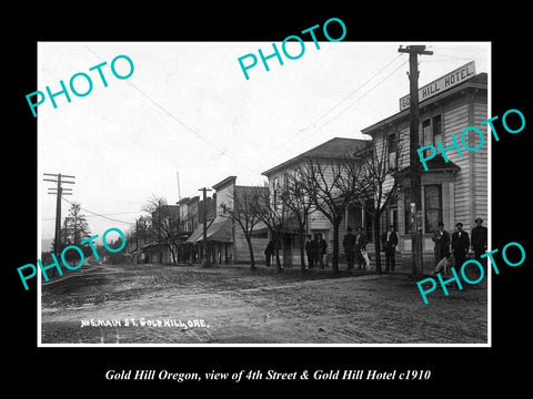 OLD LARGE HISTORIC PHOTO OF GOLD HILL OREGON, VIEW OF 4th St & G/H HOTEL c1910