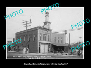 OLD LARGE HISTORIC PHOTO OF GRAND LEDGE MICHIGAN, VIEW OF CITY HALL c1910