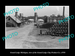 OLD LARGE HISTORIC PHOTO OF GRAND LEDGE MICHIGAN, THE CLAY PRODUCTS Co c1950