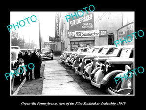 OLD LARGE HISTORIC PHOTO OF GREENVILLE PENNSYLVANIA, STUDEBAKER CAR STORE c1939