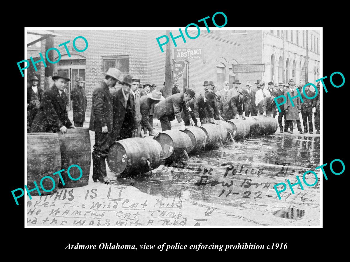 OLD LARGE HISTORIC PHOTO OF ARDMORE OKLAHOMA, POLICE ENFORCING PROHIBITION c1916