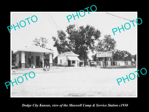 OLD LARGE HISTORIC PHOTO OF DODGE CITY KANSAS, THE MAXWELL SERVICE STATION c1930