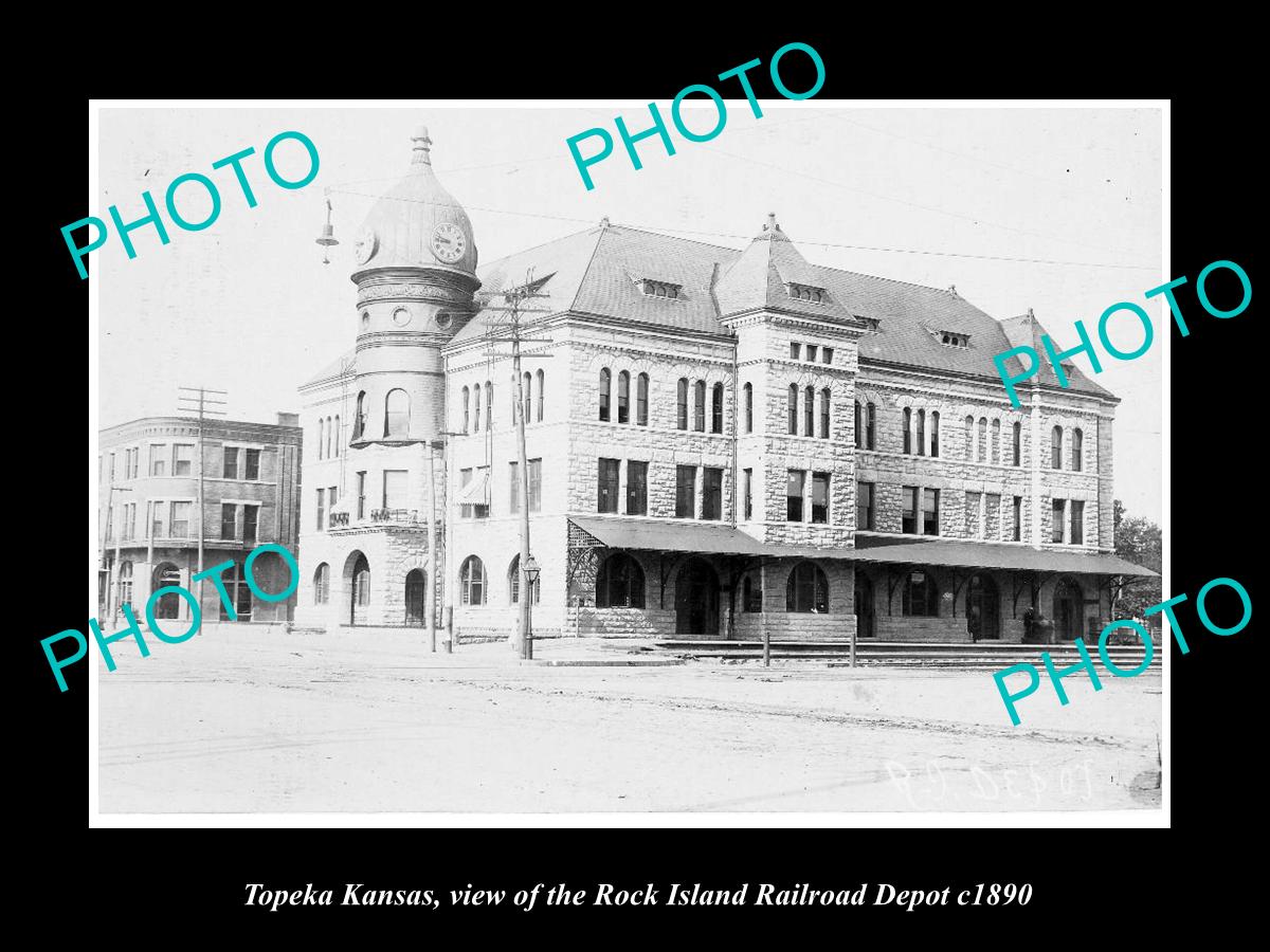 OLD LARGE HISTORIC PHOTO OF TOPEKA KANSAS, THE ROCK ISLAND RAILROAD DEPOT c1890