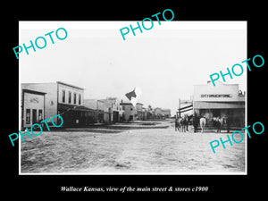 OLD LARGE HISTORIC PHOTO OF WALLACE KANSAS, THE MAIN STREET & STORES c1900