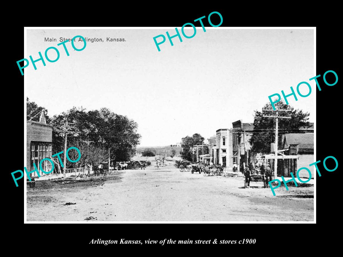 OLD LARGE HISTORIC PHOTO OF ARLINGTON KANSAS, THE MAIN STREET & STORES c1900