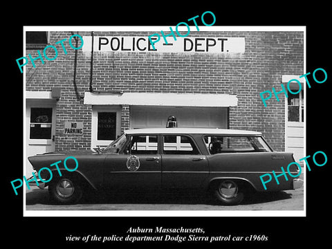 OLD LARGE HISTORIC PHOTO OF AUBURN MASSACHUSETTS, THE DODGE POLICE CAR c1960s