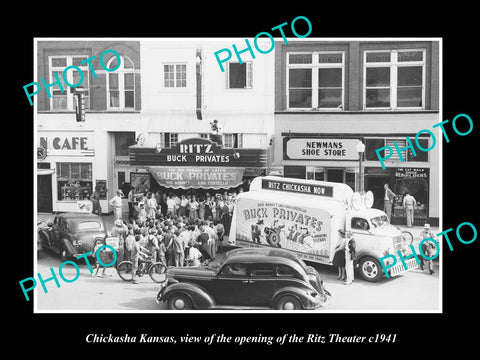 OLD LARGE HISTORIC PHOTO OF CHICKASHA KANSAS, OPENING OF THE RITZ THEATER c1941