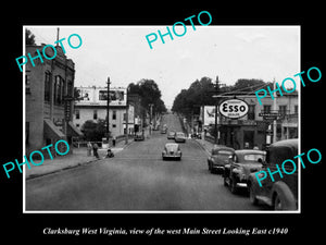 OLD LARGE HISTORIC PHOTO OF CLARKSBURG WEST VIRGINIA, VIEW OF MAIN STREET c1940