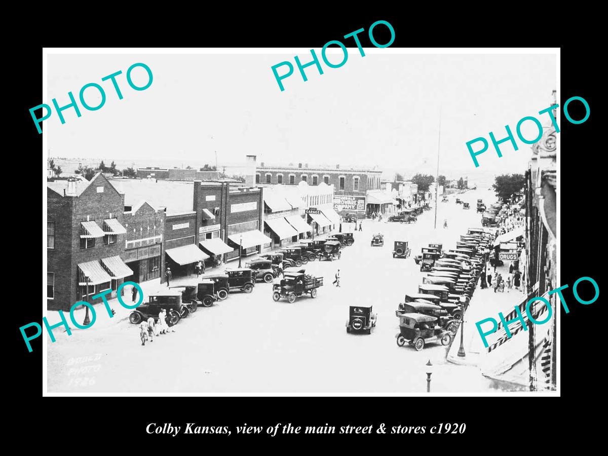 OLD LARGE HISTORIC PHOTO OF COLBY KANSAS, VIEW OF THE MAIN STREET & STORES c1920