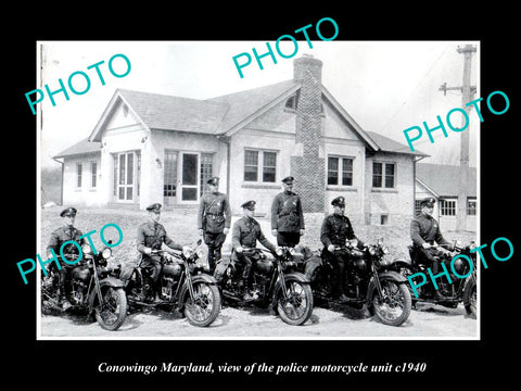 OLD LARGE HISTORIC PHOTO OF CONOWINGO MARYLAND, THE POLICE MOTORCYCLE SQUAD 1940