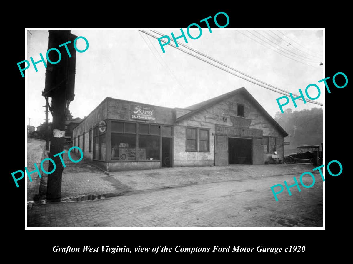 OLD LARGE HISTORIC PHOTO OF GRAFTON WEST VIRGINIA, THE FORD MOTOR GARAGE c1920