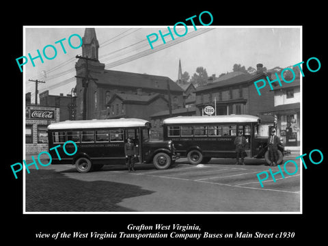 OLD LARGE HISTORIC PHOTO OF GRAFTON WEST VIRGINIA, THE WV TRANSPORT Co BUS c1930