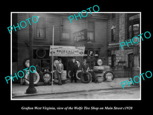 OLD LARGE HISTORIC PHOTO OF GRAFTON WEST VIRGINIA, THE WOLFE TIRE SHOP c1920