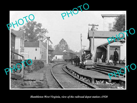 OLD LARGE HISTORIC PHOTO OF HAMBLETON WEST VIRGINIA, THE RAILROAD STATION c1920