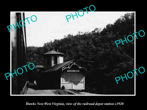 OLD LARGE HISTORIC PHOTO OF HAWKS NEST WEST VIRGINIA, THE RAILROAD DEPOT c1920