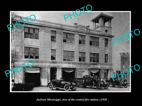 OLD LARGE HISTORIC PHOTO OF JACKSON MISSISSIPPI, THE CENTRAL FIRE STATION c1930