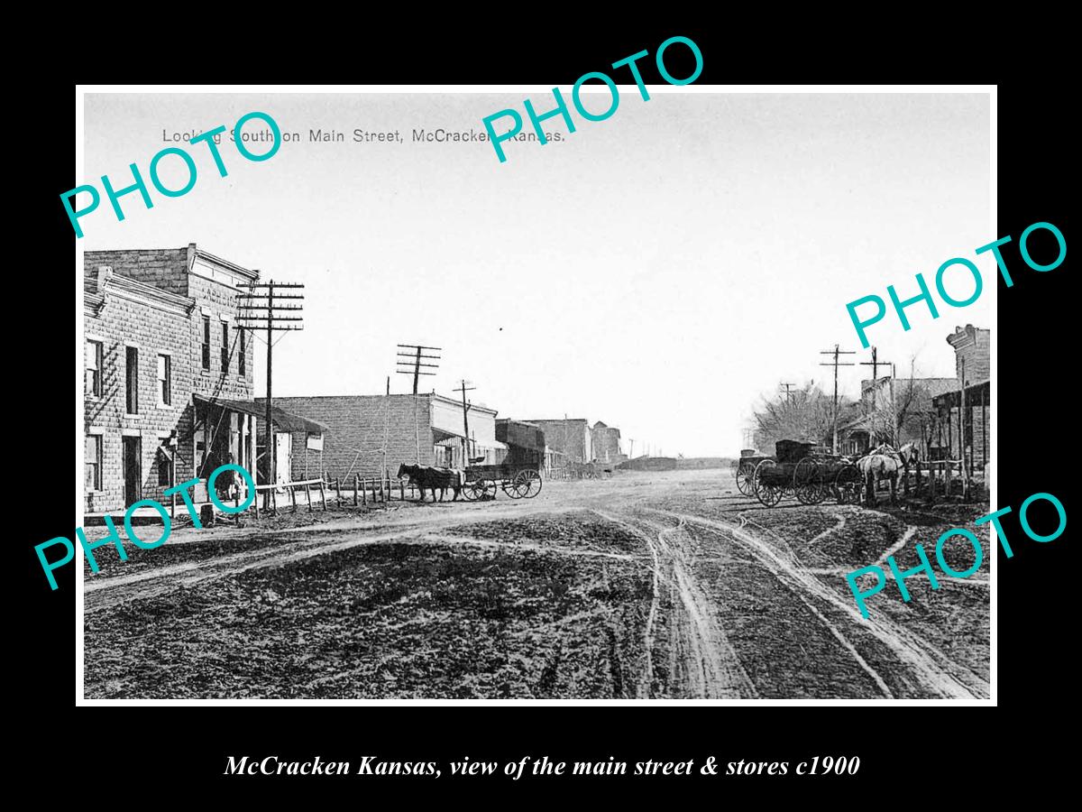 OLD LARGE HISTORIC PHOTO OF McCRACKEN KANSAS, THE MAIN STREET & STORES c1900