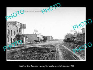 OLD LARGE HISTORIC PHOTO OF McCRACKEN KANSAS, THE MAIN STREET & STORES c1900