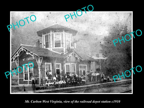 OLD LARGE HISTORIC PHOTO OF Mt CARBON WEST VIRGINIA, THE RAILROAD DEPOT c1910