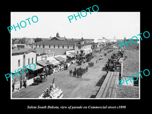 OLD LARGE HISTORIC PHOTO OF SALEM SOUTH DAKOTA, PARADE ON COMMERCIAL St c1898