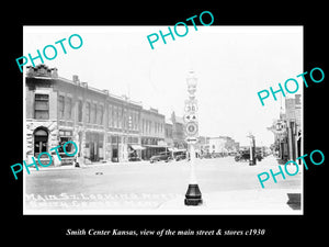 OLD LARGE HISTORIC PHOTO OF SMITH CENTER KANSAS, THE MAIN STREET & STORES c1930