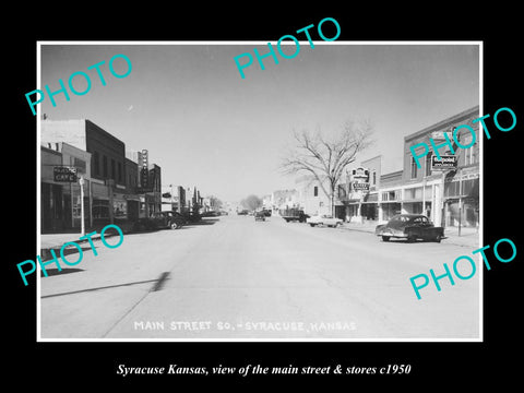 OLD LARGE HISTORIC PHOTO OF SYRACUSE KANSAS, THE MAIN STREET & STORES c1950