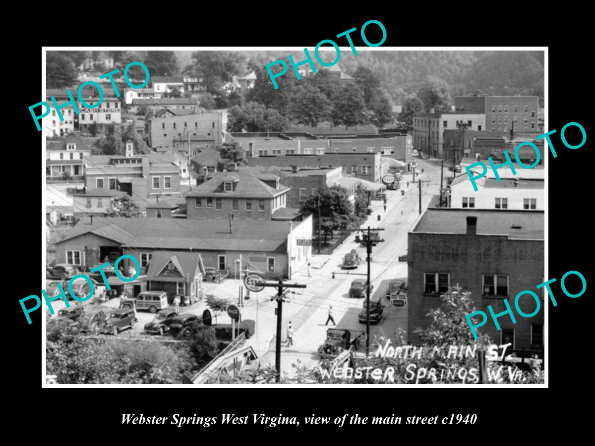 OLD LARGE HISTORIC PHOTO OF WEBSTER SPRINGS WEST VIRGINIA, THE MAIN STREET c1940