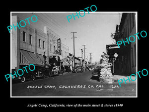 OLD LARGE HISTORIC PHOTO OF ANGELS CAMP CALIFORNIA, THE MAIN St & STORES c1940