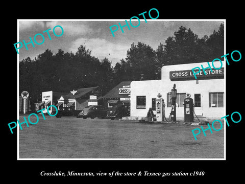 OLD LARGE HISTORIC PHOTO OF CROSSLAKE MINNESOTA, THE STORE & GAS STATION c1940