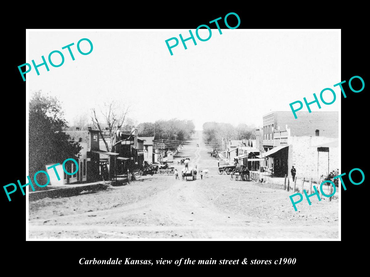 OLD LARGE HISTORIC PHOTO OF CARBONDALE KANSAS, THE MAIN STREET & STORES c1900