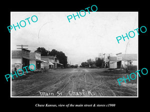 OLD LARGE HISTORIC PHOTO OF CHASE KANSAS, THE MAIN STREET & STORES c1900