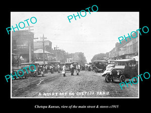 OLD LARGE HISTORIC PHOTO OF CHETOPA KANSAS, THE MAIN STREET & STORES c1915