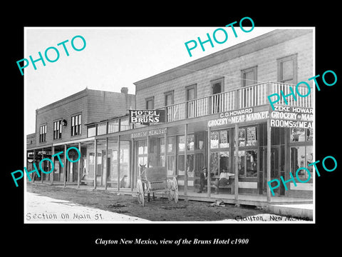 OLD LARGE HISTORIC PHOTO OF CLAYTON NEW MEXICO, VIEW OF THE BRUNS HOTEL c1900